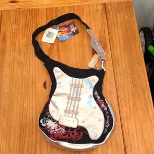NWT Hannah Montana Black/Silver Butterfly/Floral Guitar Purse & Free Key Chain!